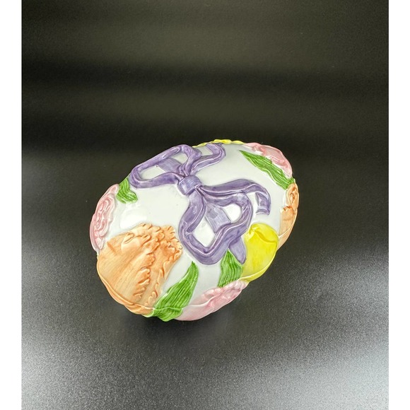 Vintage Ceramic Easter Egg Trinket Box Candy Dish By Cheryl Johnson E & R Japan - Picture 1 of 10